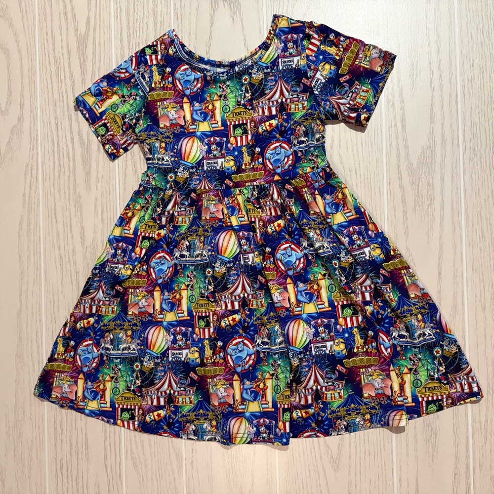 B‎ & A Mini’s Boutique Bamboo Twirl Dress Girls Size 6-7Y Carnival Print NWOT